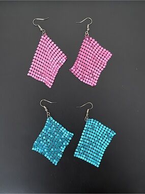 Pair of Pink and Blue Mesh Dangle Earrings